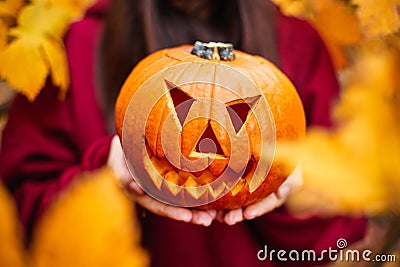 Jack-oâ€™-lantern carved pumpkin Stock Photo